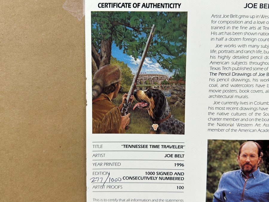 Just Added - 'Tennessee Time Traveler' Print By Joe Belt Limited Edition 277/1000 Hand Signed By Artist Joe Belt And Former Head Coach And Athletic Director For The University Of Tennessee (UT) Featuring Limited Edition Bronze Collegiate Football Token [Photo 10]