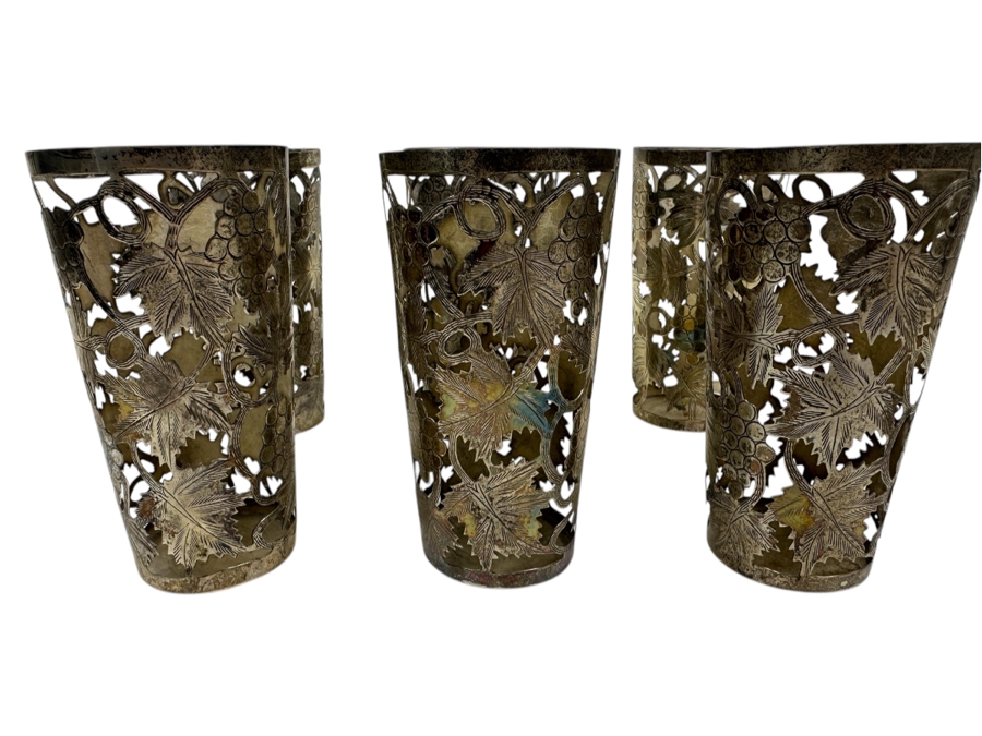 Just Added - Vintage Sterling Silver Overlay Glasses Total Sterling Weight W/O Glass 343.7g Missing One Glass Piece