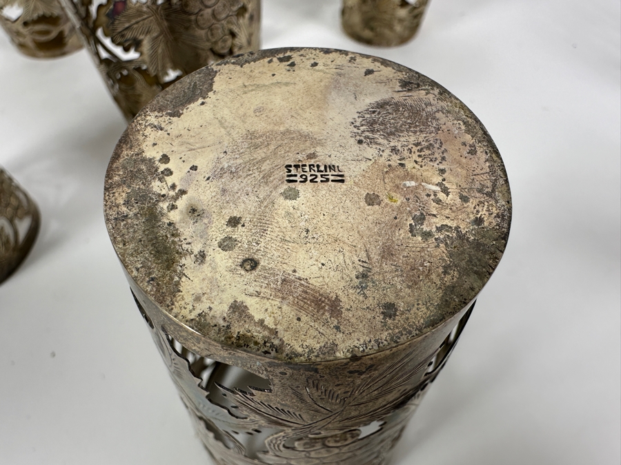 Just Added - Vintage Sterling Silver Overlay Glasses Total Sterling Weight W/O Glass 343.7g Missing One Glass Piece [Photo 10]