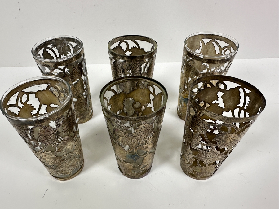 Just Added - Vintage Sterling Silver Overlay Glasses Total Sterling Weight W/O Glass 343.7g Missing One Glass Piece [Photo 6]