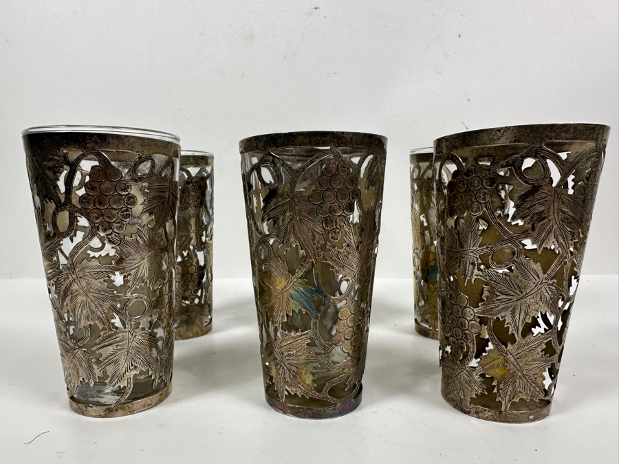 Just Added - Vintage Sterling Silver Overlay Glasses Total Sterling Weight W/O Glass 343.7g Missing One Glass Piece [Photo 3]