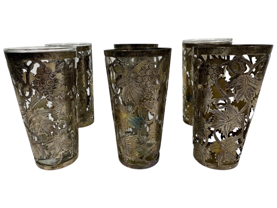 Just Added - Vintage Sterling Silver Overlay Glasses Total Sterling Weight W/O Glass 343.7g Missing One Glass Piece [Photo 2]