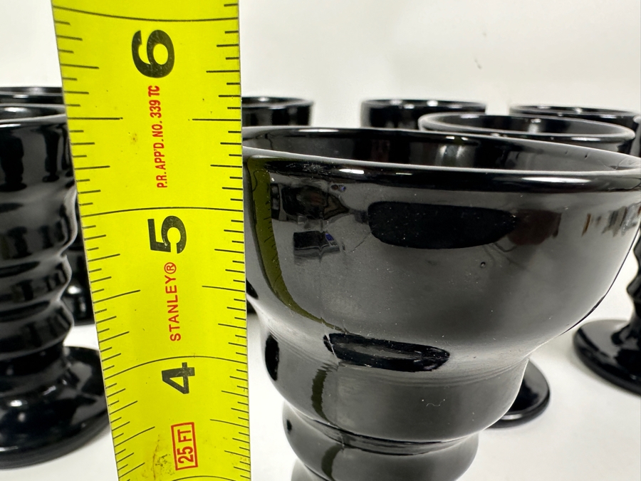 Just Added - (8) Black Onyx Glass Vee Cup Ice Cream/Soda Cups Circa 1930's 5 3/8H [Photo 9]