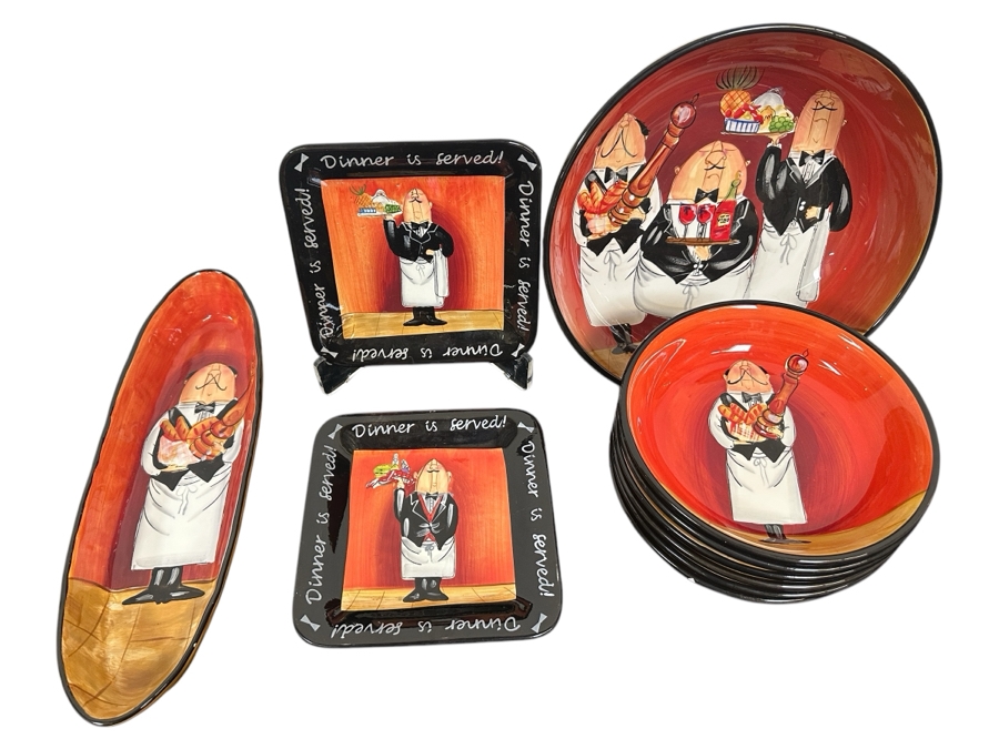 Just Added - Certified International Tracy Flickinger 'Dinner is Served' Set of (6) Bowls, (2) Plates and Serving Dishes