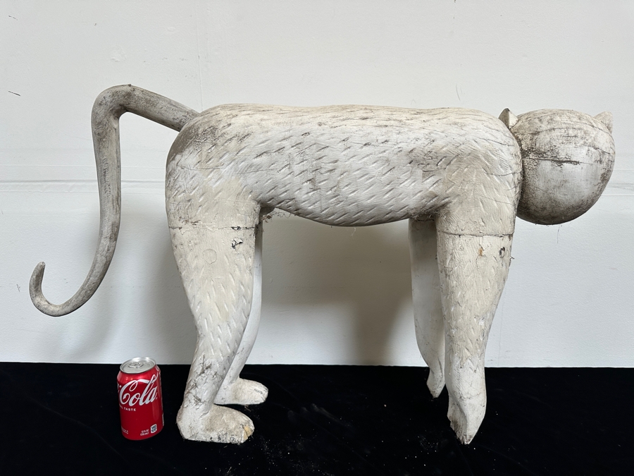 Just Added - Vintage Wooden Monkey Sculpture Painted White 36'W X 21'H [Photo 8]
