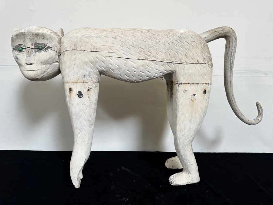 Just Added - Vintage Wooden Monkey Sculpture Painted White 36'W X 21'H [Photo 2]