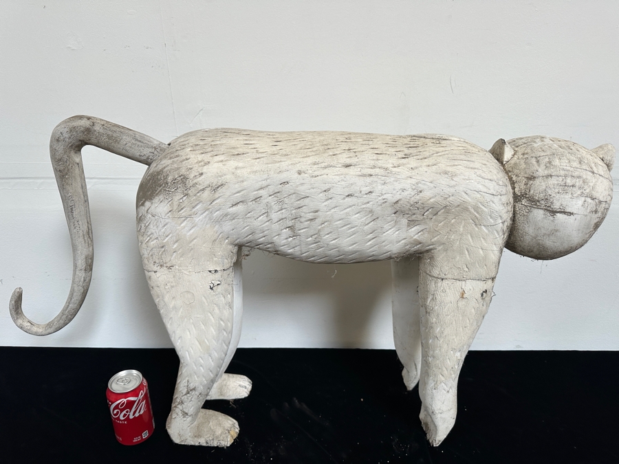 Just Added - Vintage Wooden Monkey Sculpture Painted White 36'W X 21'H [Photo 9]