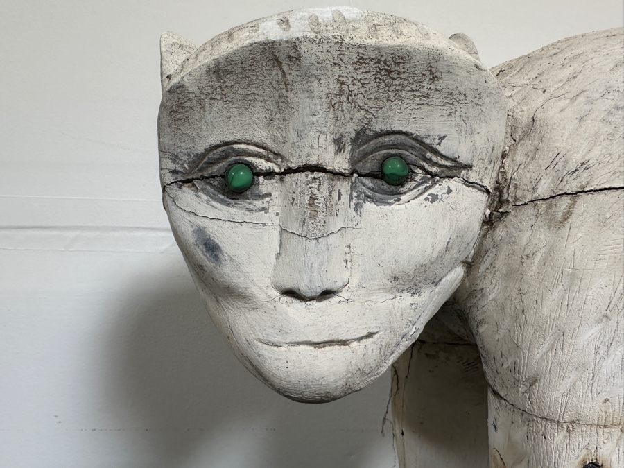 Just Added - Vintage Wooden Monkey Sculpture Painted White 36'W X 21'H [Photo 4]