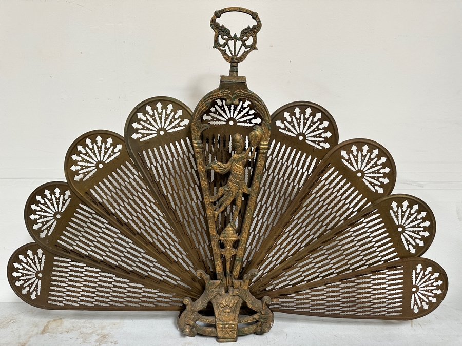 Just Added - Vintage Brass Peacock Fan Fireplace Screen 33'H [Photo 2]