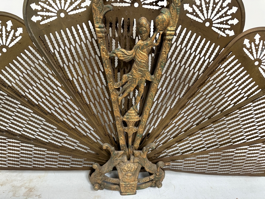 Just Added - Vintage Brass Peacock Fan Fireplace Screen 33'H [Photo 3]