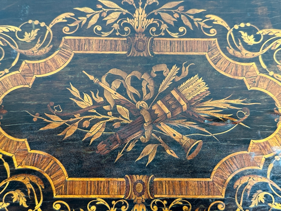 Just Added - Antique Victorian Marquetry Oval Pedestal Table 25W X 17.5D X 30.5H [Photo 7]