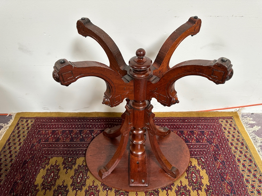 Just Added - Antique Victorian Marquetry Oval Pedestal Table 25W X 17.5D X 30.5H [Photo 14]