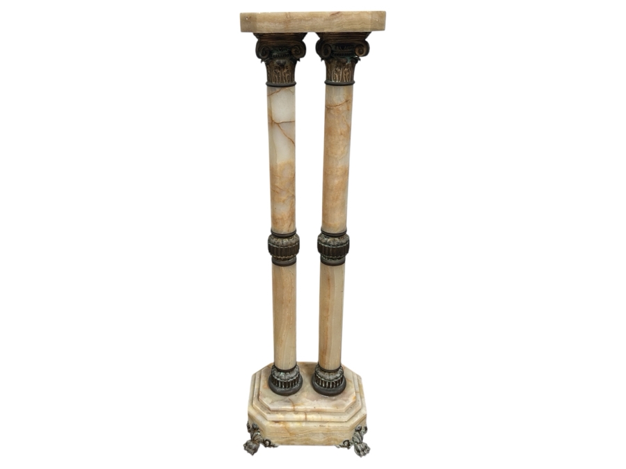 Just Added - Antique Gilt Bronze And Onyx Pedestal - Missing Top 13W X 39.5H