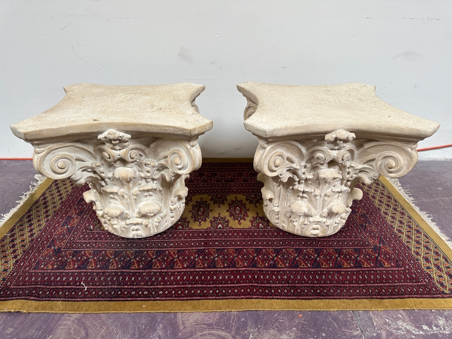 Just Added - Neoclassical Architectural Column Resin Side Tables 21.5W X 22D X 18.5H [Photo 3]
