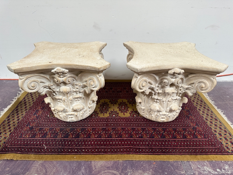 Just Added - Neoclassical Architectural Column Resin Side Tables 21.5W X 22D X 18.5H [Photo 2]