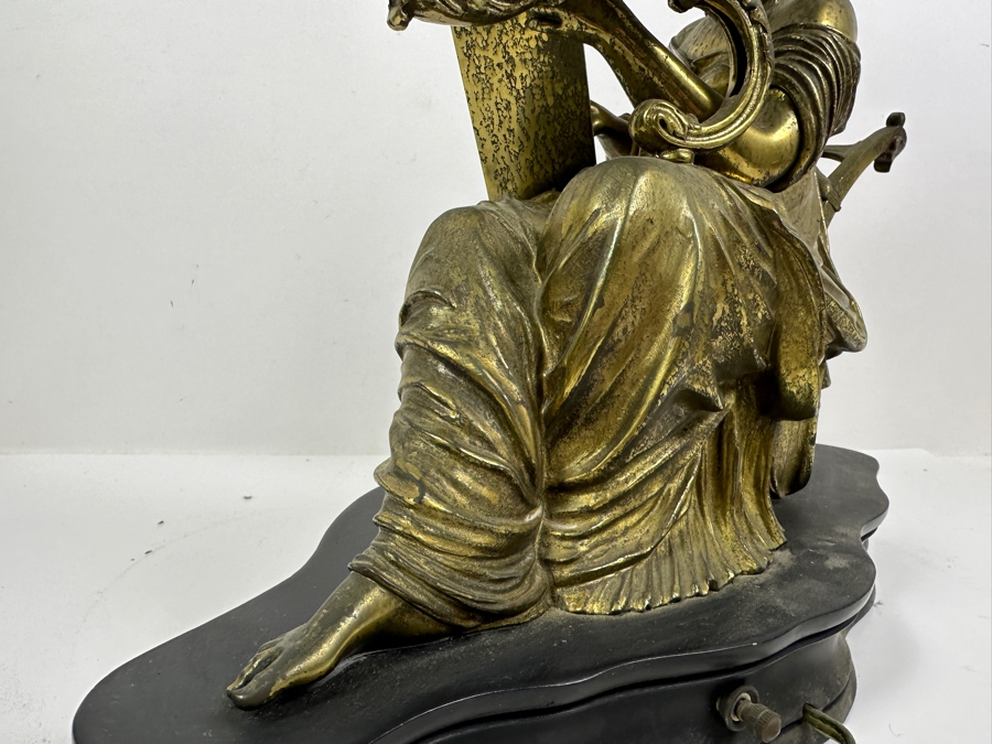 Just Added - Vintage Brass Figure Sculpture Table Lamp Signed Peiffer With Etched Glass Shade 15.5W X 7D X 20.5H [Photo 16]