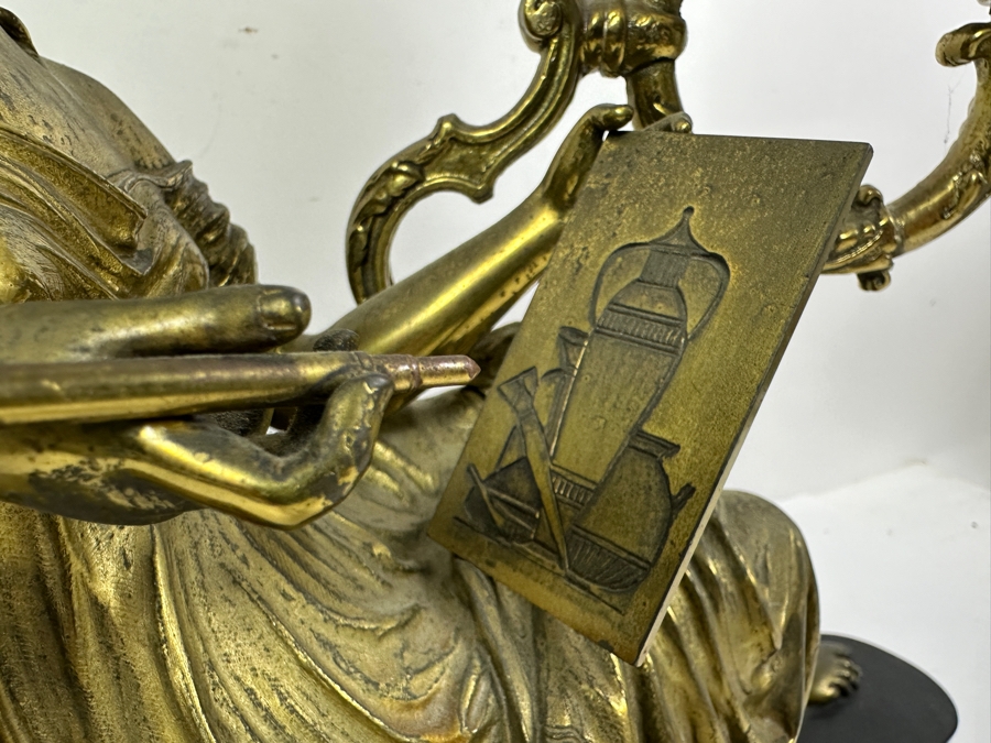 Just Added - Vintage Brass Figure Sculpture Table Lamp Signed Peiffer With Etched Glass Shade 15.5W X 7D X 20.5H [Photo 8]