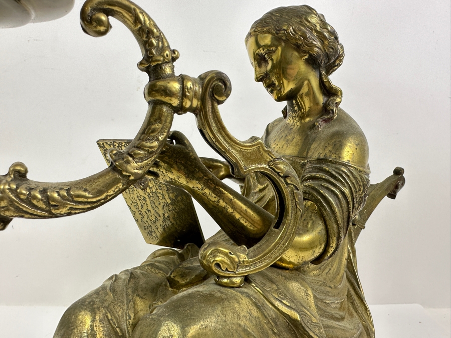 Just Added - Vintage Brass Figure Sculpture Table Lamp Signed Peiffer With Etched Glass Shade 15.5W X 7D X 20.5H [Photo 17]