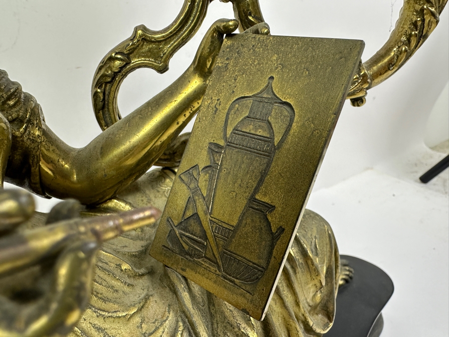 Just Added - Vintage Brass Figure Sculpture Table Lamp Signed Peiffer With Etched Glass Shade 15.5W X 7D X 20.5H [Photo 9]