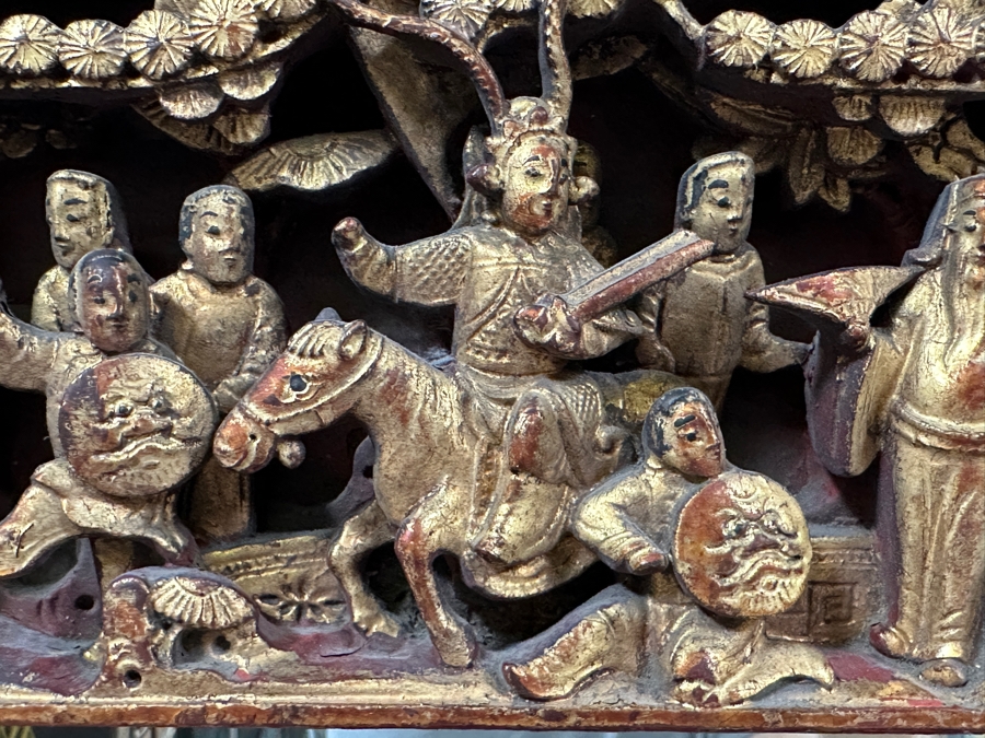 Just Added - Beveled Glass Wall Mirror With Vintage Chinese Relief Carved Panel At The Top Of Mirror 27.5W X 39.5H [Photo 11]