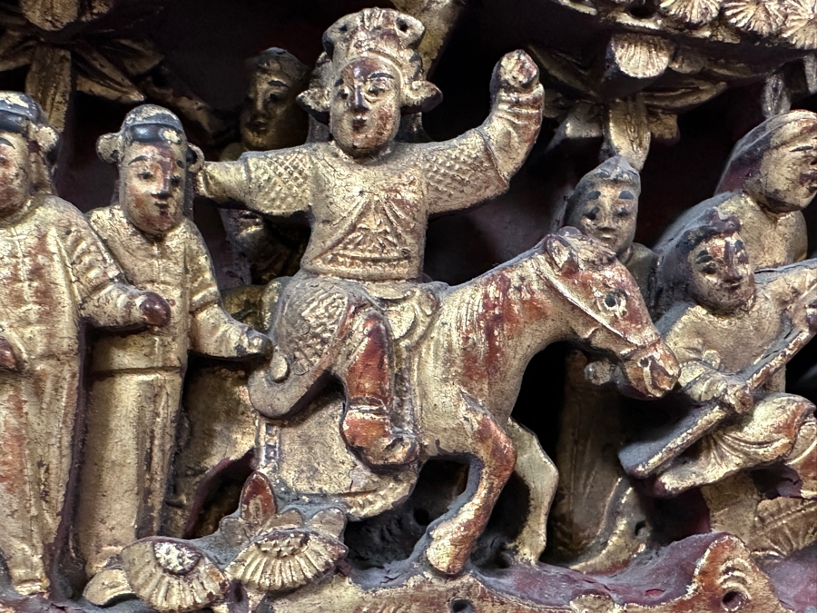 Just Added - Beveled Glass Wall Mirror With Vintage Chinese Relief Carved Panel At The Top Of Mirror 27.5W X 39.5H [Photo 12]