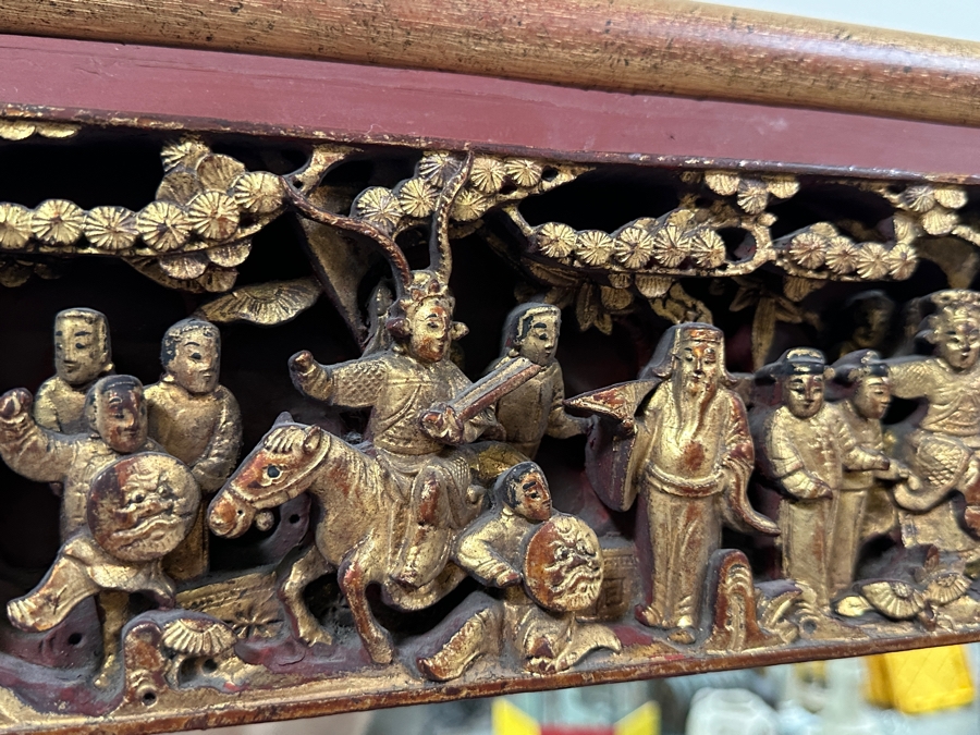 Just Added - Beveled Glass Wall Mirror With Vintage Chinese Relief Carved Panel At The Top Of Mirror 27.5W X 39.5H [Photo 6]