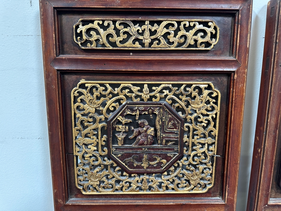 Just Added - Vintage Chinese Relief Carved Wooden Panels 15W X 40H [Photo 5]