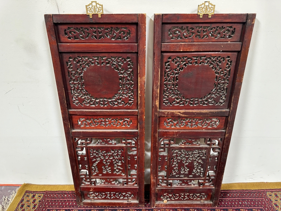 Just Added - Vintage Chinese Relief Carved Wooden Panels 15W X 40H [Photo 15]
