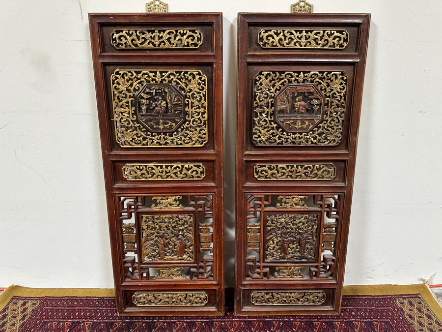 Just Added - Vintage Chinese Relief Carved Wooden Panels 15W X 40H [Photo 3]