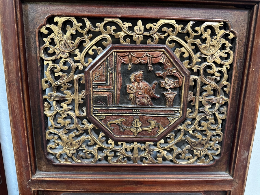 Just Added - Vintage Chinese Relief Carved Wooden Panels 15W X 40H [Photo 9]