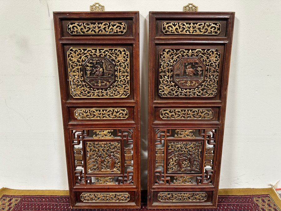 Just Added - Vintage Chinese Relief Carved Wooden Panels 15W X 40H [Photo 4]
