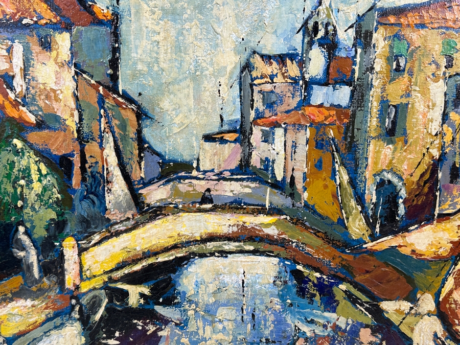 Just Added - Bill Newsom (20th Century, American) Original Mid-Century Abstract Painting On Canvas Of Venice Canal Scene 36 X 24 Framed 44.5 X 32.5 [Photo 11]