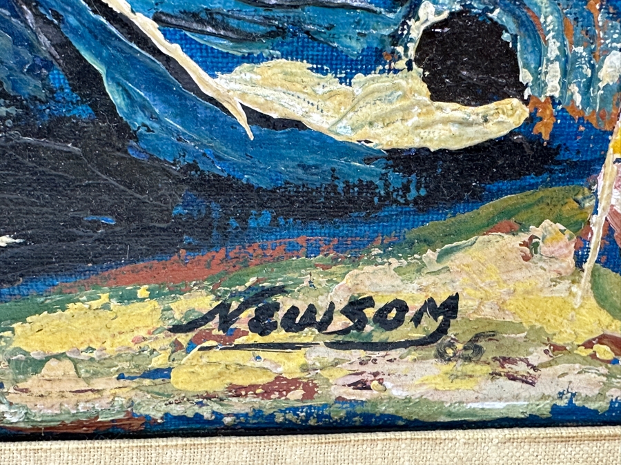 Just Added - Bill Newsom (20th Century, American) Original Mid-Century Abstract Painting On Canvas Of Venice Canal Scene 36 X 24 Framed 44.5 X 32.5 [Photo 8]