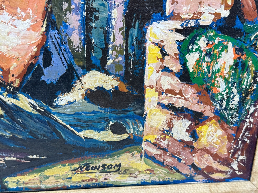 Just Added - Bill Newsom (20th Century, American) Original Mid-Century Abstract Painting On Canvas Of Venice Canal Scene 36 X 24 Framed 44.5 X 32.5 [Photo 9]