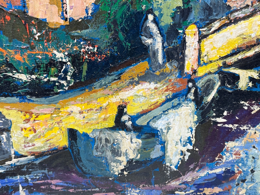 Just Added - Bill Newsom (20th Century, American) Original Mid-Century Abstract Painting On Canvas Of Venice Canal Scene 36 X 24 Framed 44.5 X 32.5 [Photo 12]