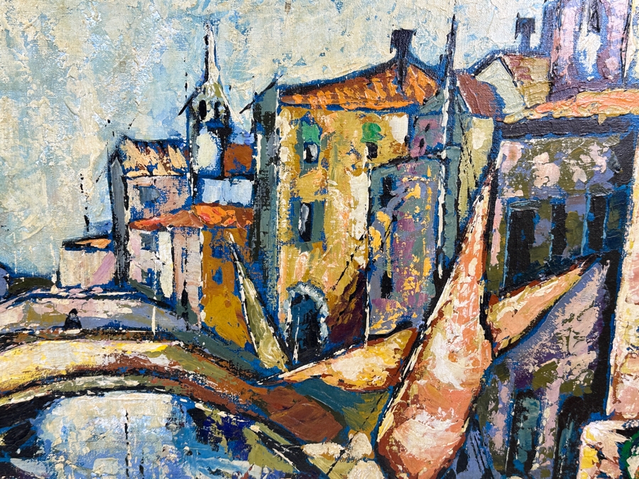 Just Added - Bill Newsom (20th Century, American) Original Mid-Century Abstract Painting On Canvas Of Venice Canal Scene 36 X 24 Framed 44.5 X 32.5 [Photo 10]