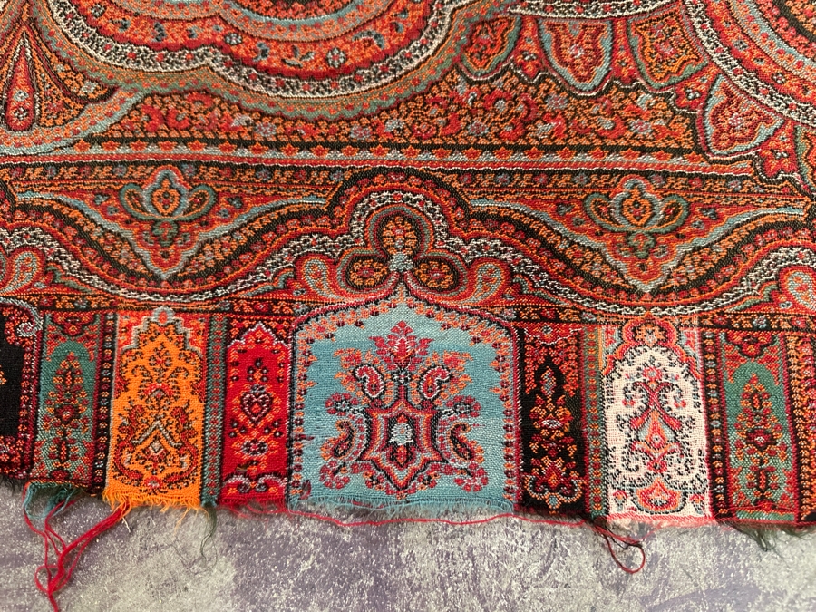 Just Added - Antique 19th Century Paisley India, Kashmir Kilim Shawl 114' X 55' [Photo 5]
