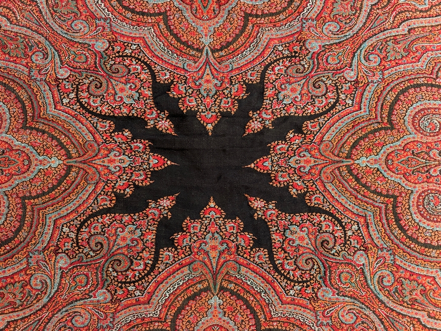 Just Added - Antique 19th Century Paisley India, Kashmir Kilim Shawl 114' X 55' [Photo 7]