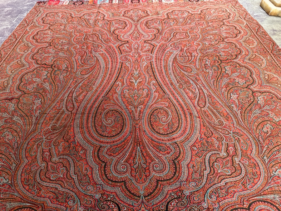 Just Added - Antique 19th Century Paisley India, Kashmir Kilim Shawl 114' X 55' [Photo 8]