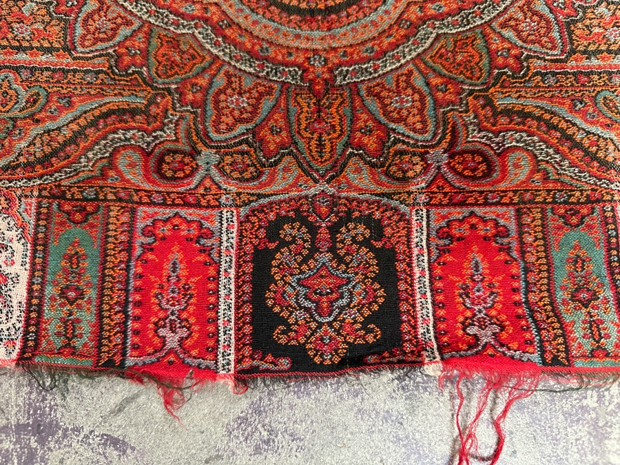 Just Added - Antique 19th Century Paisley India, Kashmir Kilim Shawl 114' X 55' [Photo 4]