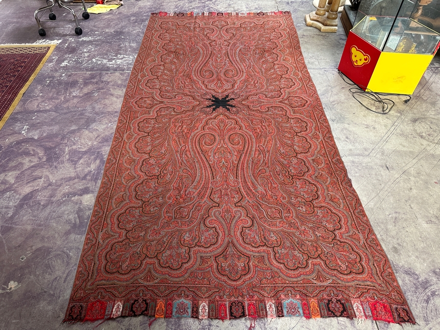 Just Added - Antique 19th Century Paisley India, Kashmir Kilim Shawl 114' X 55' [Photo 2]