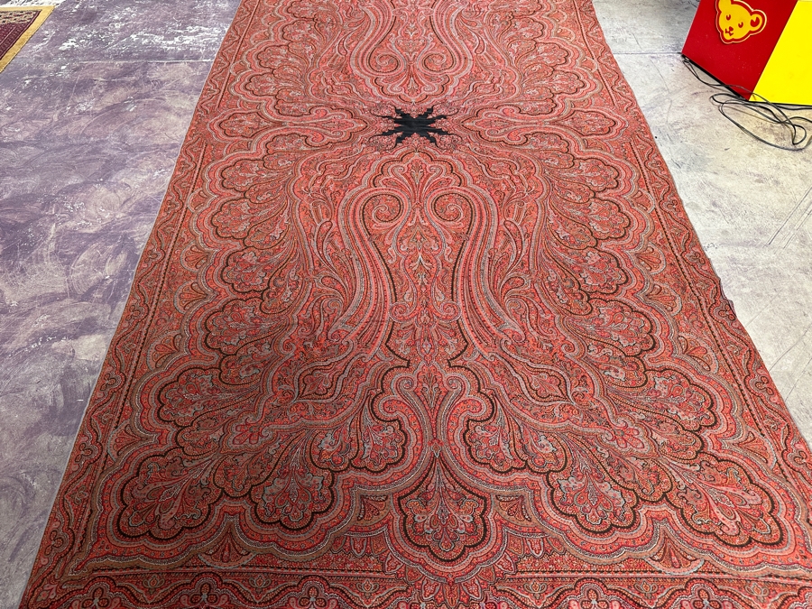 Just Added - Antique 19th Century Paisley India, Kashmir Kilim Shawl 114' X 55' [Photo 3]