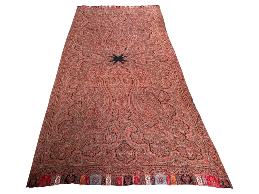 Just Added - Antique 19th Century Paisley India, Kashmir Kilim Shawl 114' X 55'