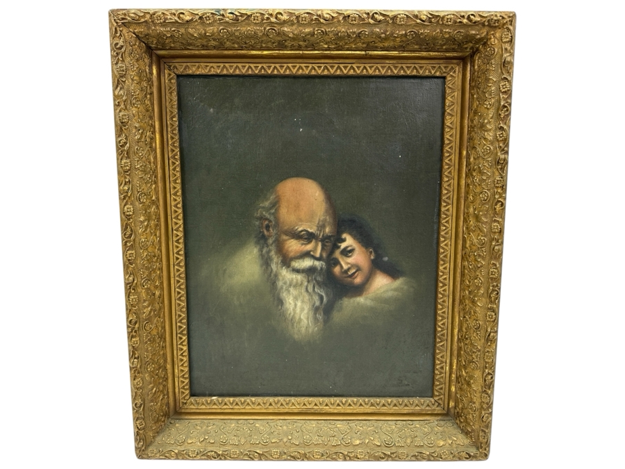 Just Added - Antique Original Oil Painting On Canvas 12 X 15 In Antique Gilt Frame 15.5 X 18.5 Signed Lower Right Signature Illegible