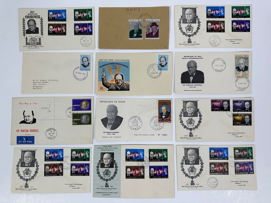 Just Added - (11) Vintage 1965 And (1) Vintage 1974 Sir Winston Churchill First Day Covers Stamps [Photo 2]