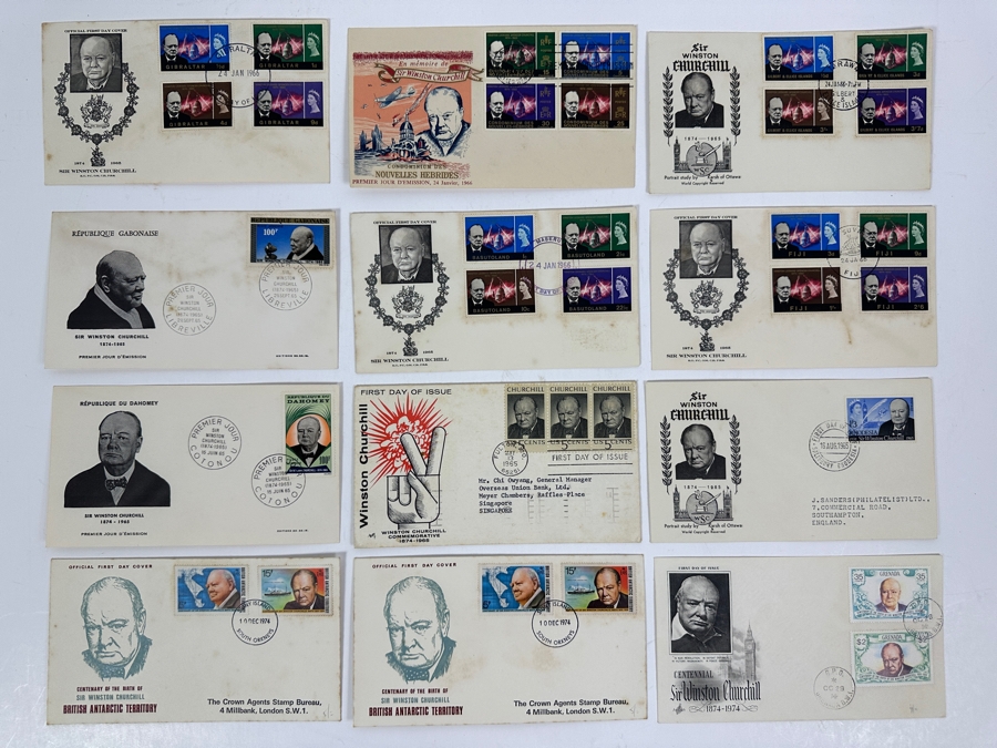 Just Added - (12) Vintage 1960s/70s Sir Winston Churchill First Day Covers Stamps [Photo 2]