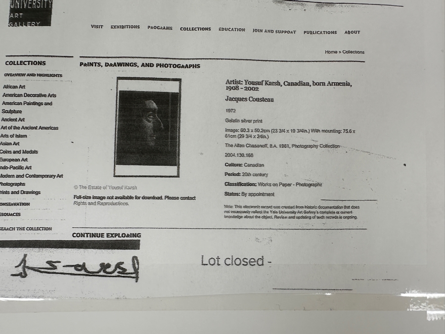 Yousef Karsh (1908-2002, Armenian/Canadian) 'Jacques Cousteau' Gelatin Silver Print Signed Lower Left 16 X 20 [Photo 4]