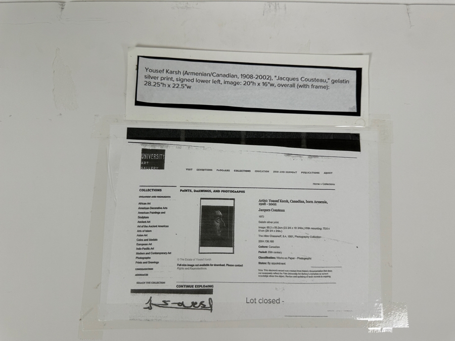 Yousef Karsh (1908-2002, Armenian/Canadian) 'Jacques Cousteau' Gelatin Silver Print Signed Lower Left 16 X 20 [Photo 2]