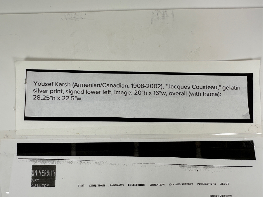 Yousef Karsh (1908-2002, Armenian/Canadian) 'Jacques Cousteau' Gelatin Silver Print Signed Lower Left 16 X 20 [Photo 3]