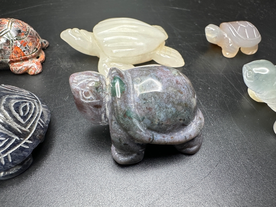 Just Added - (9) Carved Stone Turtle Figurines Of Various Stones 224g [Photo 8]